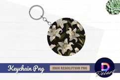 Tiger lily flowers pattern round keychain png Product Image 1
