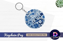 Blue embroidered flowers round keychain png design Product Image 1
