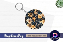 Bees and flowers round keychain png Product Image 1