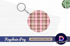 Pink and brown tartan round keychain png Product Image 1