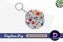 Colorful embroidered flowers round keychain png Product Image 1
