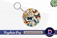 Butterfly flowers illustration decorative Round Keychain PNG Product Image 1