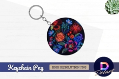 Neon flowers glowing round keychain png Product Image 1