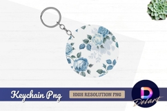 Blue roses floral pattern Round keychain png Product Image 1