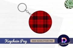 Red and black tartan plaid pattern round keychain png Product Image 1