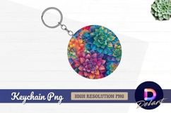 Colorful floral circular design round keychain png Product Image 1