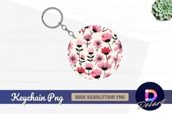 Floral pattern pink and Round Keychain PNG Product Image 1