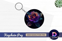Colorful rose flower Round Keychain PNG Product Image 1
