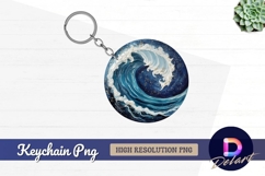 Textured ocean wave art Round Keychain PNG Product Image 1