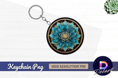 Turquoise and gold floral mandala Round Keychain PNG Product Image 1