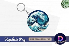 Wave painting ocean artwork Round Keychain PNG Product Image 1