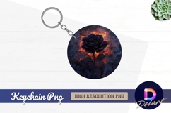 Black rose grunge with fire Round Keychain PNG Product Image 1