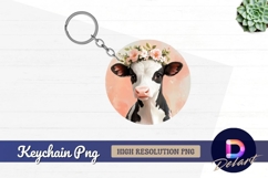 Cow with flowers Round Keychain PNG Product Image 1