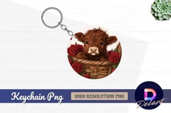 Adorable brown cow calf in rose Round Keychain PNG Product Image 1