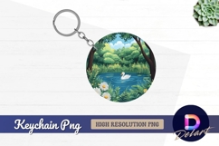 Swan in pond Round Keychain PNG Product Image 1