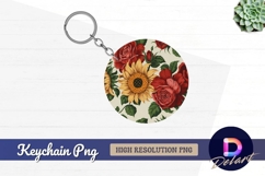 Roses and sunflowers floral Round Keychain PNG Product Image 1