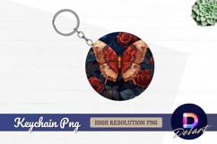Butterfly with red roses Round Keychain PNG Product Image 1