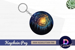 Forest under swirling galaxy Round Keychain PNG Product Image 1