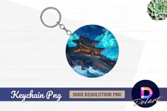 Korean temple seaside under night Round Keychain PNG Product Image 1