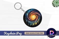 Cosmic galaxy swirl among pine trees Round Keychain PNG Product Image 1