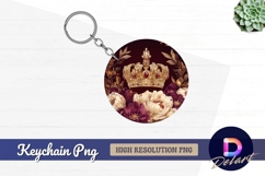 Golden crown and flowers Round Keychain PNG Product Image 1
