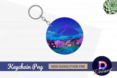 Dreamy night village mountain Round keychain png Product Image 1