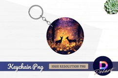 Two deer in glowing forest Round Keychain PNG Product Image 1