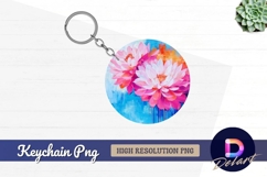 Pink floral art circle Round Keychain PNG Product Image 1