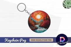 Autumn landscape with river Round Keychain PNG Product Image 1