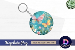 Butterflies with flowers on Round Keychain PNG Product Image 1