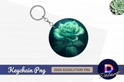 Teal rose flower Round Keychain PNG Product Image 1