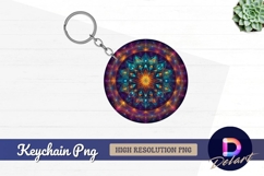 Colorful floral mandala Round Keychain PNG Product Image 1