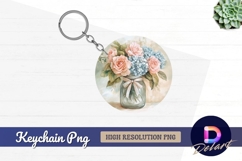 Watercolor roses hydrangeas in a jar Round Keychain PNG Product Image 1