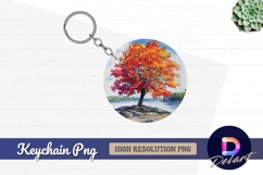 Watercolor autumn tree by lake Round Keychain PNG Product Image 1