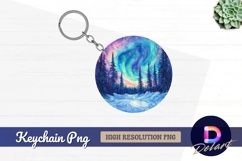 Watercolor aurora borealis winter Round Keychain PNG Product Image 1