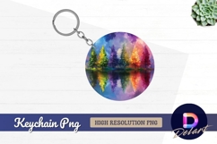Colorful trees Round Keychain PNG Product Image 1