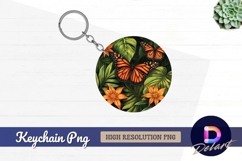 Monarch butterflies with tropical leaves Round Keychain PNG Product Image 1