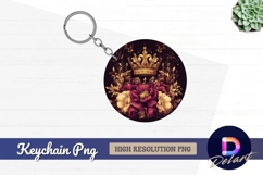 Golden crown with floral round keychain png Product Image 1