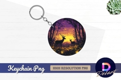 Deer in enchanted forest round keychain png Product Image 1