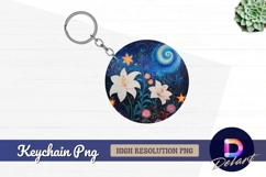 Dreamy floral nightscape Round Keychain PNG Product Image 1