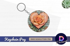 Peach rose heart on brick round keychain png Product Image 1