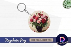 Elegant roses bouquet in vase round keychain png Product Image 1