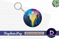 Abstract cityscape painting under night Round Keychain PNG Product Image 1