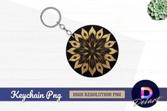 Golden leaf mandala round keychain png Product Image 1