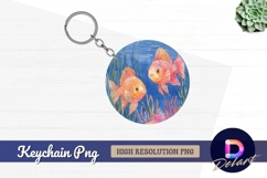 Watercolor goldfish pair round keychain png design Product Image 1