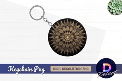 Golden floral mandala on black Round Keychain PNG Product Image 1