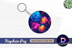 Vibrant roses round keychain png background Product Image 1