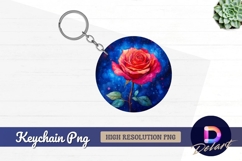 Watercolor rose on blue round keychain png Product Image 1