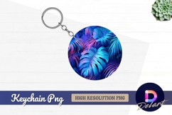 Neon tropical leaves Round Keychain PNG Product Image 1