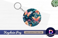 Butterfly garden floral art round keychain png Product Image 1